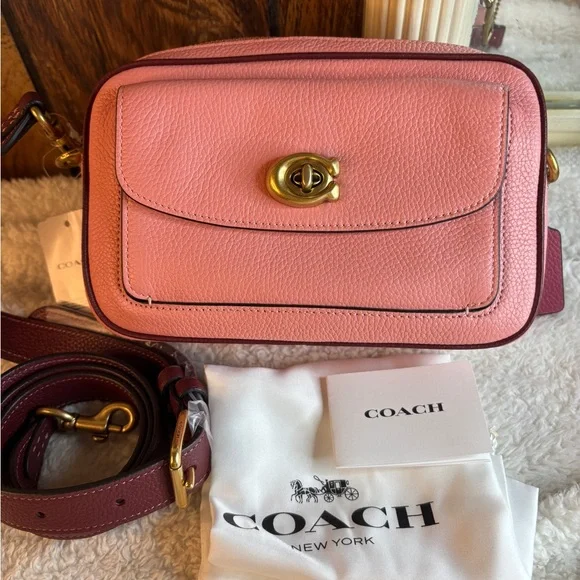 Coach Willow Camera Bag in Colorblock Leather Crossbody Candy Pink NWT - Picture 1 of 9
